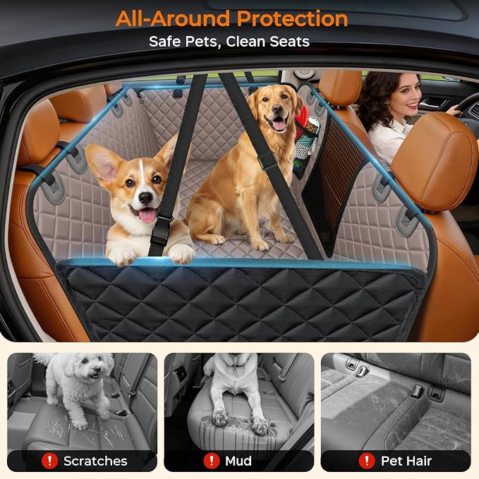 URPOWER Hard Bottom Dog Car Seat Cover, Back Seat Extender for Cars & SUVs | 400 lbs Support, 45% More Space, Waterproof, Mesh Window, Scratch Resistant, Non-Slip, Easy Care, Dog Seat Belt Included - Image 4