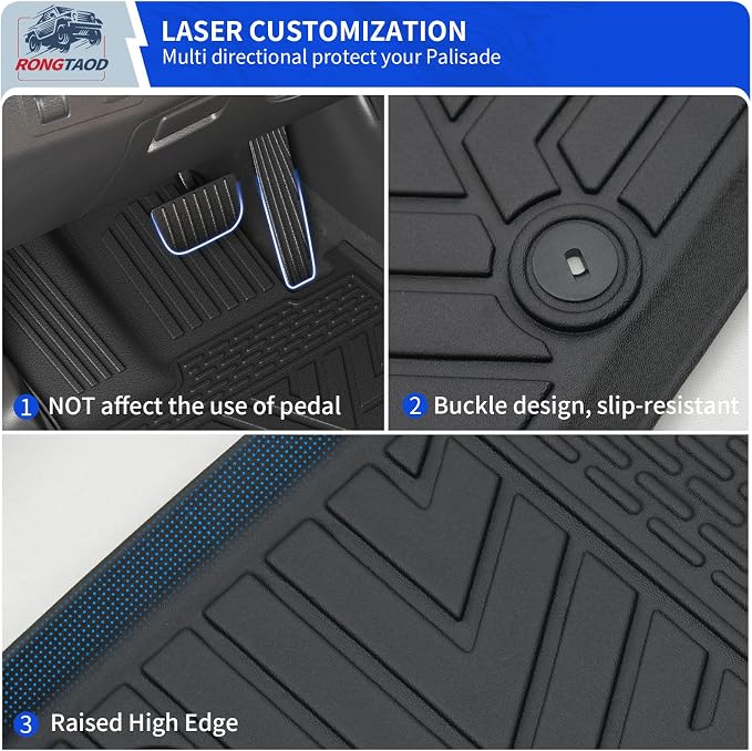 Rongtaod Floor Mats Set for 2020-2025 Hyundai Palisade 7 Seats | Cargo Mat Cargo Liner Trunk Mat 2nd&3rd Row Kick Mat TPE All Weather 2024 Palisade Accessories - Image 3