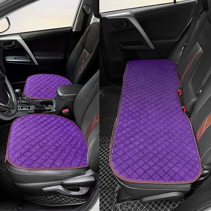 surpassme Car Seat Covers Universal Seat Covers for Car Accessories with Storage Pockets, Car Front Seat Covers and Rear Bench Coverfor Automotive, SUV, Truck, and Van(Purple) - Image 5