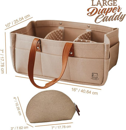 Keller's Corner Baby Diaper Caddy Organizer Beige Large & Small Pouch/Portable Holder Bag for Changing Table & Car/Nursery Storage Bin/Newborn Essentials Must Have - Image 2