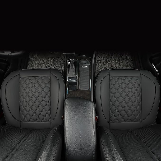 2 Pack Leather Front Car Seat Covers,Bottom Seat Covers for Cars,Driver Car Seat Cushion Cover,Luxury Seat Protectors,Waterproof,Full Wrap,for Most Vehicles,Sedan,Truck,SUV(Black) - Image 5
