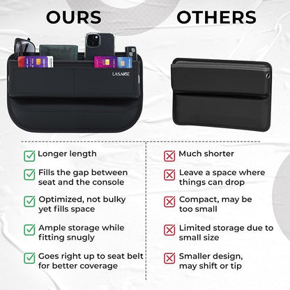 Car Seat Gap Filler Organizer (Black) -Soft PU Leather Car Seat Gap Filler Organizer - Gap Filler For Car w/ Pockets & Large Compartment - Slip-Resistant Between Seat and Center Console - Image 4