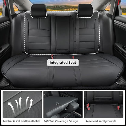 Lolcar Custom Fit Civic Seat Covers for Honda Civic Sedan 2016 2017 2018 2019 2020 2021 LX(Not for LX-P) - 5-Seats Leather Full Set ，Black(Solid Rear Seatback - No Rear Armrest) - Image 3