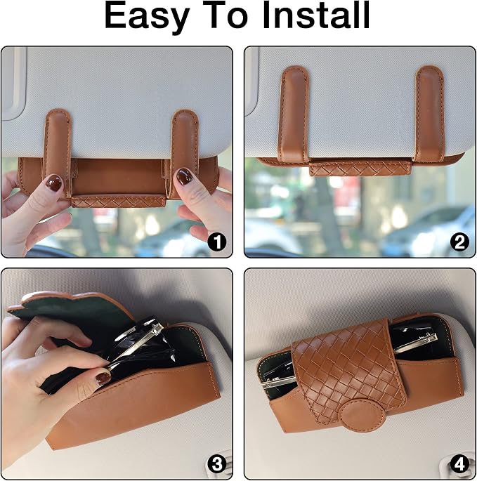 KINIVA Sunglasses Holder for Car Visor Leather Glasses Case with Clips for Car Visor Automotive Interior Visor Accessories Apply to All Car Models (10 Brown) - Image 5
