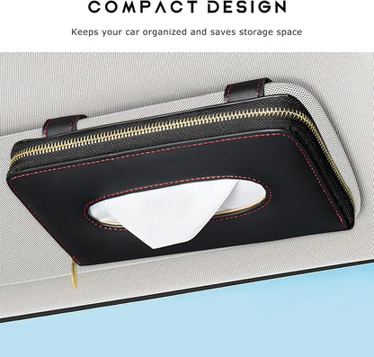 Car Tissue Box, Leather Auto Sun Visor Napkin Case Tissue Case Holder with Zipper, Sunvisor Paper Towel Storage Box Napkin Organizer for Most Vehicles, Car Accessories (Black) - Image 5