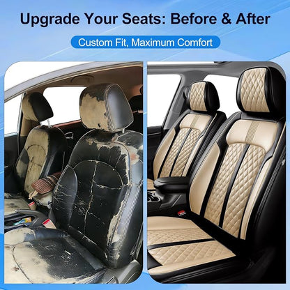 Fit Wrangler 4-Door Seat Covers Fit for Jeep Wrangler 2007-2025, Front Pair | Premium Leather Full Coverage Protector, Waterproof, Breathable, Scratch Resistant, Easy Wipe, Airbag Compatible, Black+Beige - Image 3
