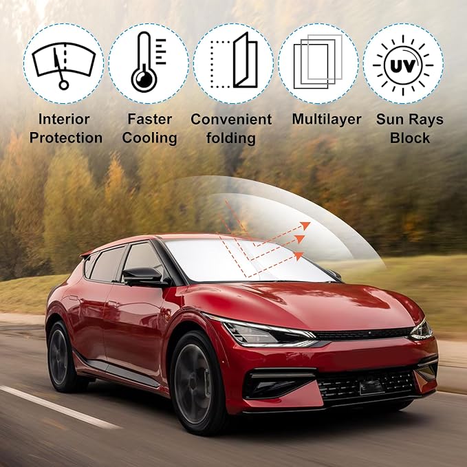 Windshield Sun Shade Sunshade for 2022-2025 2026 Kia EV6 | Full covered for windshield, Foldable & Durable, Block UV Rays, Reduce Heat, Easy to install, Keeps Car Cooler - Image 2
