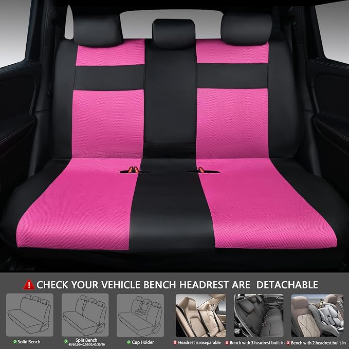 CAR Pass Leather 3D Foam Back Support Car Seat Covers Full Set Air Mesh Automotive Seat Covers, All Season Car Seat Cover Fit Automotive,SUV,Sedan,Van, Airbag Compatible Elegance (Black and Pink) - Image 3