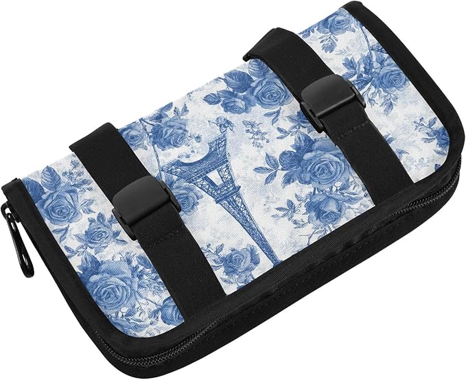 Car Tissue Holder Car Napkin Holder Car Tissue Box Dispenser Storage Case Sun Visor Mask Holder with Adjustable Straps Reusable Refillable Blue Roses and Eiffel Tower - Image 2