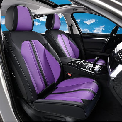 Huidasource Front Car Seat Cover, Luxury Faux Leather Leather Front Seat Covers, Compatible with Airbags, Seatbelt Buckles, Cooling＆Heating, Universal Fit for Most Cars Vans Trucks SUVs, Black＆Purple by Huidasource