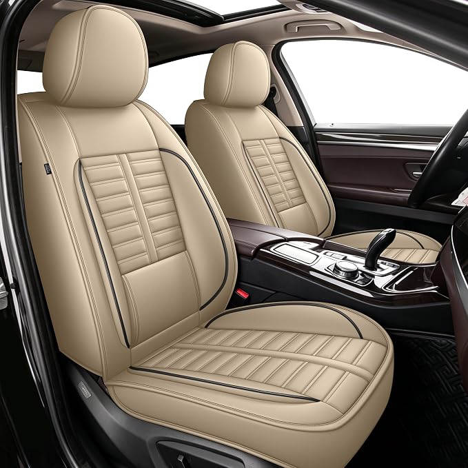 Fit for Acura TL Seat Covers 2004-2014 Front Set | Faux Leather Waterproof Car Seat Covers, Airbag Compatible with Lumbar Support Anti-Slip Design, 2 Seater Beige by RAWAKORW