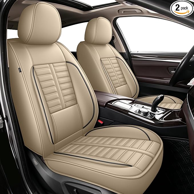 Fit for Subaru Outback Seat Covers 2010-2026 Front Set | Faux Leather Waterproof Car Seat Covers, Airbag Compatible with Lumbar Support Anti-Slip Design, 2 Seater Beige by RAWAKORW