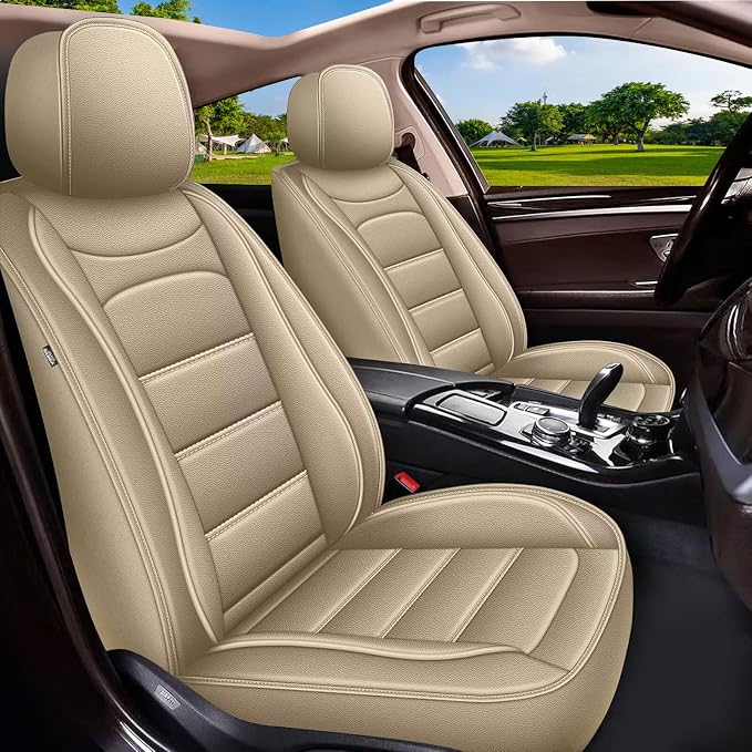 IKABEVEM Car Seat Covers Fit for Honda Fit 2007-2020: Luxury Leather Automotive Front Seat Covers, Car Seat Protector(2PCS Front, Beige) by IKABEVEM