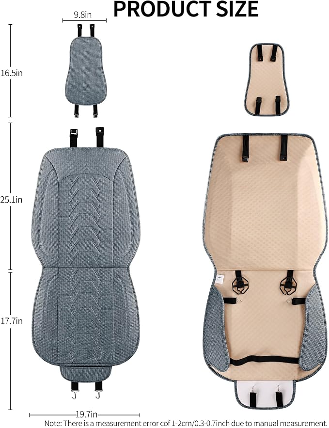 Linen Front Car Seat Covers Cloth Fabric Automotive Seat Protectors | Breathable Durable Anti-Slip All-Season Comfort Easy to Install Universal Fit for 95% of Cars Trucks SUVs Vans (Gray, 2PCS) - Image 8