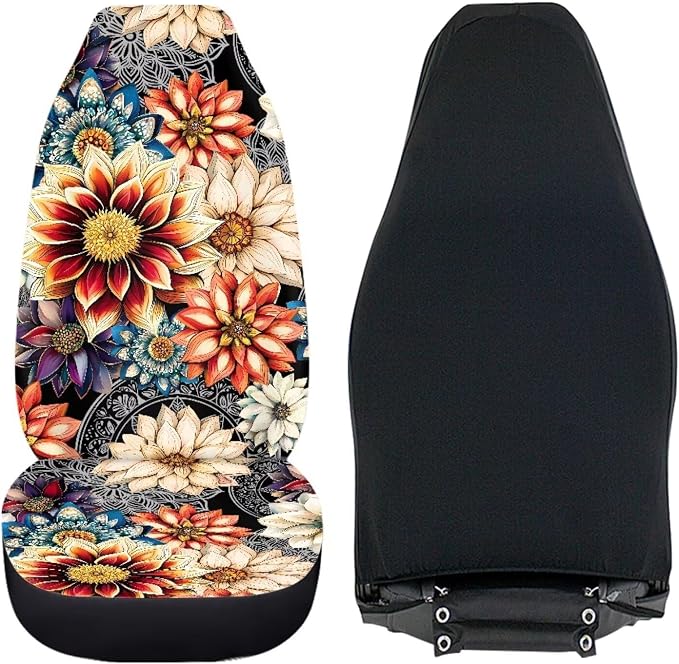 Dahlia Flowers Blossom Car Seat Covers for Front Seats Ethnic Style Bucket Seat Covers Universal Fit for SUV Truck Sedan Front Seat Protector,2 Piece Set - Image 4