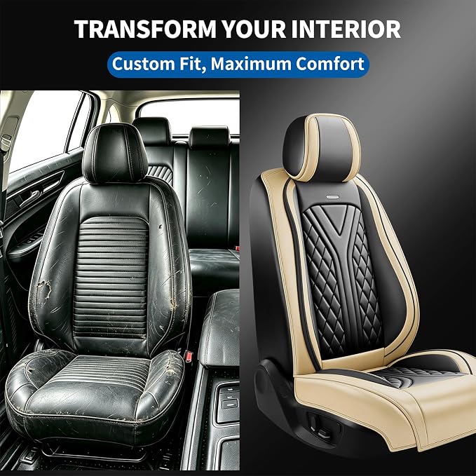 for Subaru WRX 2015-2026 Car Seat Covers, Full Set, Beige | Luxury Full Coverage Leather Seat Protectors, Waterproof Breathable, Non-Slip, Easy to Install, Airbag Compatible, All-Season - Image 4