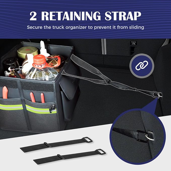 Coverado Trunk Organizer for Car- Nappa Leather Trunk Organizer for SUV with Lid, 30L Multi Collapsible Car Storage Organizer Foldable, Multi Compartments with 2 Straps for SUV/Truck - Image 7