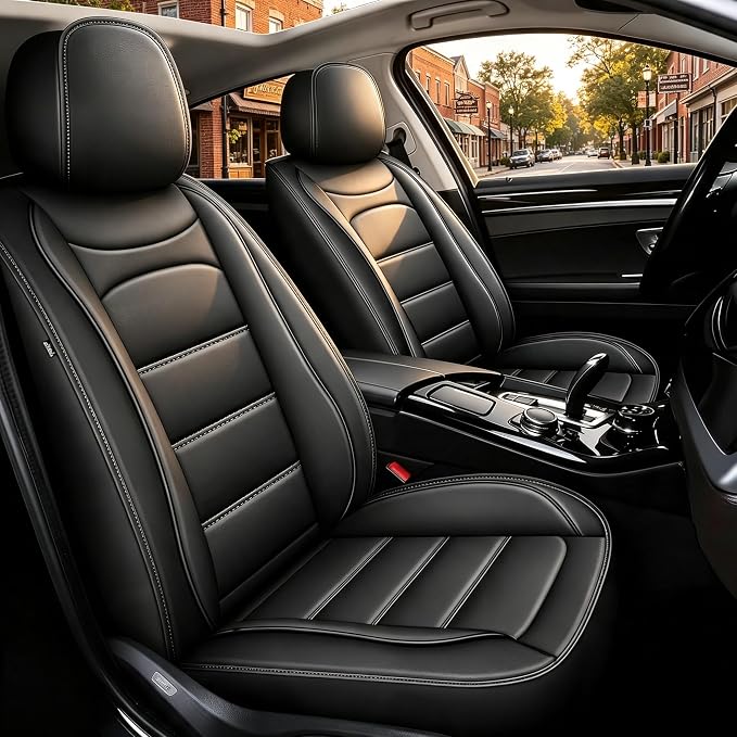 IKABEVEM Car Seat Covers for Ford Taurus 2008-2019 Full Set(5 Seats) | Luxury Fuax Leather, Waterproof, Airbag Compatible, Easy to Install, Scratch‑Resistant Seat Protection, Black by IKABEVEM
