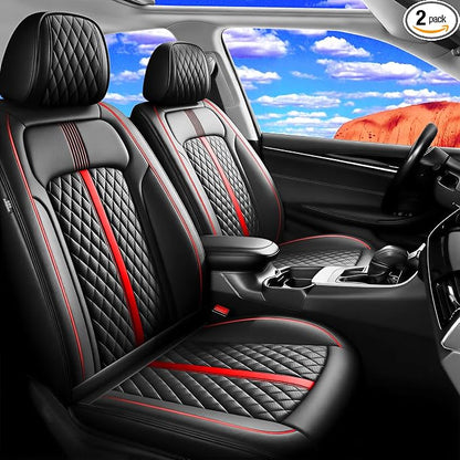 Fit Mazda 6 Seat Covers Custom Fit for Mazda 6 2007-2021, Front Pair | Premium Leather Full Coverage Protectors, Waterproof, Breathable, Scratch Resistant, Easy Wipe, Airbag Compatible, RedTrim by FiveFox