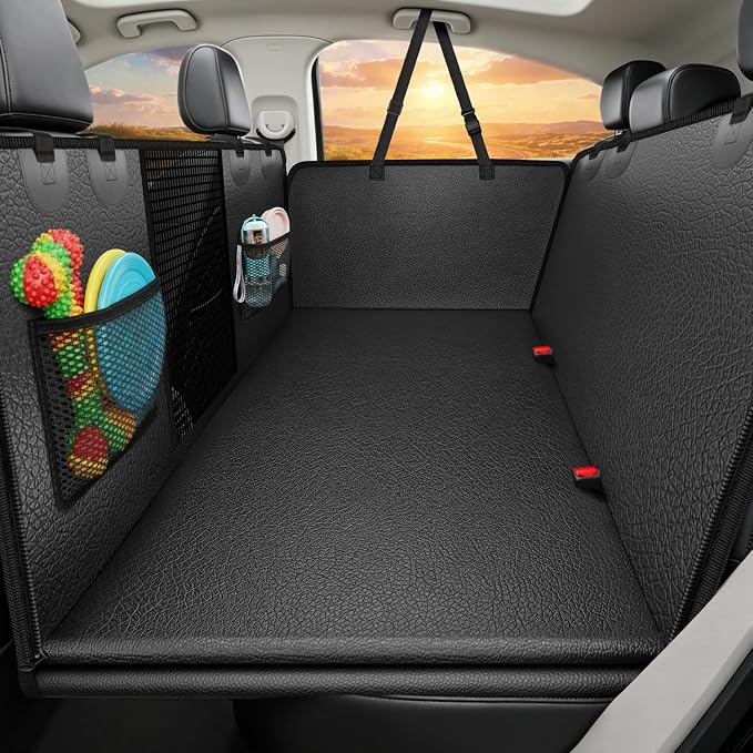 URPOWER PU Leather Back Seat Extender for Dogs, Hard Bottom Dog Seat Cover | Supports 550 lbs, Stable 3-Panel Hard Bottom, Added High-Density Foam for Comfort, 100% Waterproof, 45% More Space by URPOWER