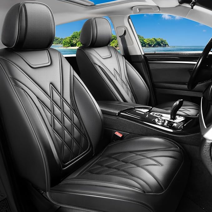 for Subaru Outback 2007-2026 Car Seat Covers, Front Pair, Black | Luxury Full Coverage Leather Seat Protectors, Waterproof Breathable, Non-Slip, Easy to Install, Airbag Compatible, All-Season by Unknown