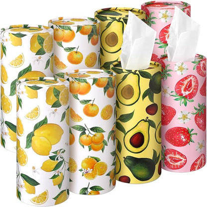 Zonon 8 Pcs Car Tissues Holder Round Box with Facial Tissue Bulk Fruit Multicolor Car Tissues Cylinder with 50 Sheets Face Towel Fit for Cube Boxes Christmas Round Tubes Cup Holder Container Travel by Zonon