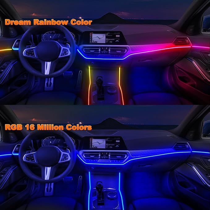 Jushope Interior Car LED Strip Lights with Dream Color, Ambient Lighting | Wireless APP and RF Remote Control Dynamic Chasing Music Sync LED Lights for Car Decoration, Car Charger or Hardwire DC 12V - Image 3