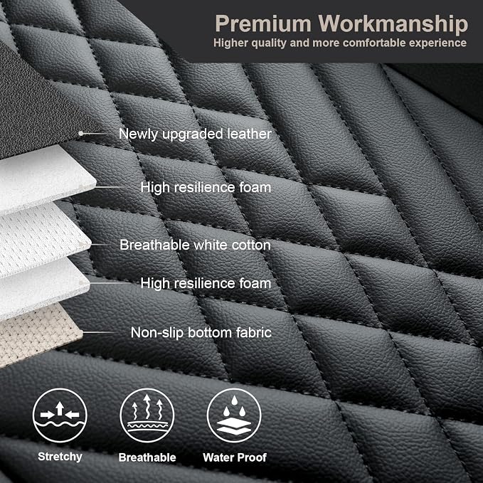 GIANT PANDA 2pcs Front Car Seat Covers Bottom Seat Covers, PU Leather Driver Car Seat Protectors Fits 95% of Vehicles, Wrapping Around The Bottom (Black) - Image 3