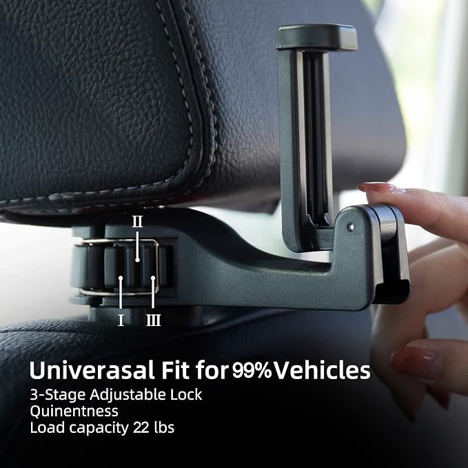 Amooca Car Seat Hooks for Purses and Bags with Phone Holder, Universal Car Headrest Storage Organizer Hanger Hook with Lock, 360° Rotation Headrest Hooks, 2 in 1 Car Headrest Hooks, 2 Pack, Blue - Image 4