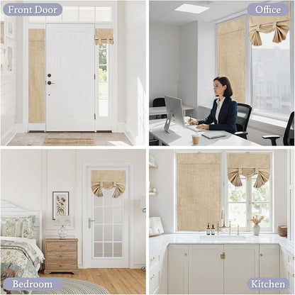 RYB HOME Natural Linen Textured French Door Window Curtains 100% Blackout | Self Adhesive, Thermal Insulated Privacy Energy Saving, Shades for Nursery Office Patio Glass Door, W26 x L80, 1 Panel - Image 9