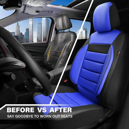 CAR PASS Leather Car Seat Covers Front Seats Only, Universal Fit Automotive Interior Waterproof 3D Foam Back Support Car Seat Covers for Trucks Vans and SUVs Airbag Compatible 2 Pieces Black Blue - Image 6