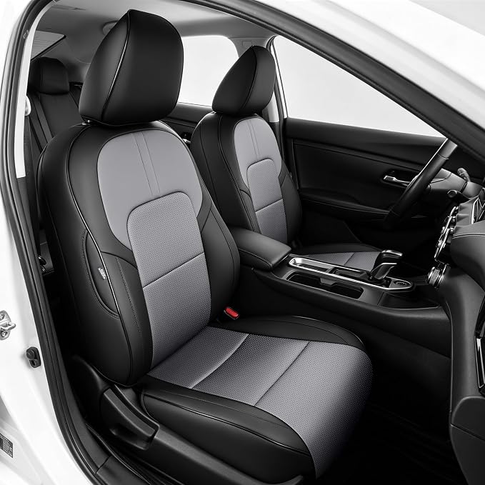 Seat Covers for Nissan Sentra:2020 2021 2022 2023 2024 2025 S SV | (Not for SR) Custom Fit Full Set Leather Cushion Car Seats Cover Black&Gray by AOMSAZTO