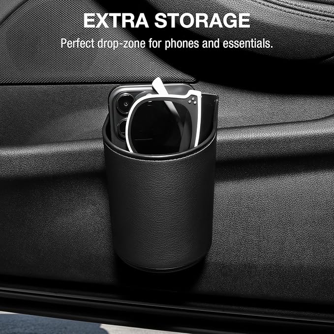 Car Door Cup Holder Sag-Free, Rigid Clip-On Extra Cup Holder for Car Backseat & Headrest, Fits 12-30oz Tumblers, Leather-Wrapped Car Cup Organizer for Sedans & EVs - Image 5