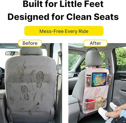 Backseat Car Organizer for Kids, Car Seat Organizer with 11” Touch Screen Tablet Holder, Rear Seat Storage Bag with Drink Pockets, Anti-Kick Seat Back Protector for Travel (Pink Rabbit) - Image 3