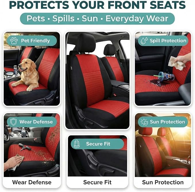 FH Group Car Seat Covers Trendy Elegance Red Full Set Automotive Seat Covers, Airbag and Split Rear Combo Non-Slip Dash Grip Pad Universal Fit Interior Accessories Cars Trucks SUV Car Accessories - Image 8