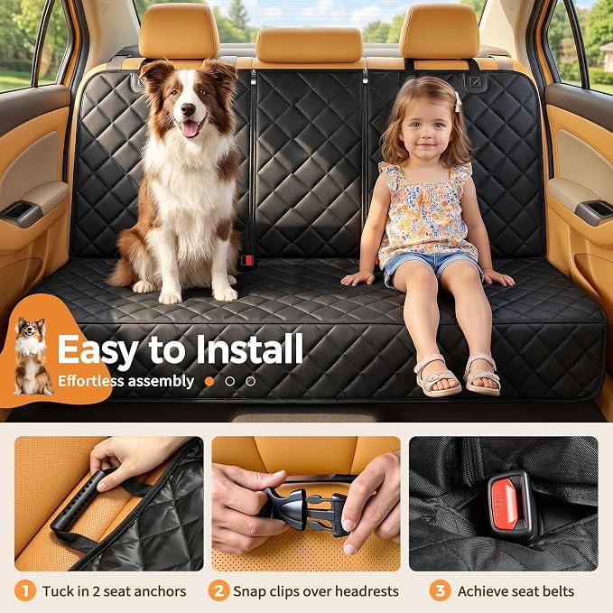 Yuntec Pet Car Seat Cover Back Seat Cover for Dogs (57" Width) - Black | Waterproof Dog Car Seat Protector Scratchproof Durable Rear Seat Cover fits Middle Armrest for Cars Suvs Truck - Image 3