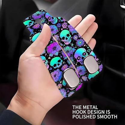 Car Seat Headrest Hook, Universal Leather Cute Hanger Holder Hook, Storage Organizer Interior Accessories for Purse Bags Handbag Purple Cute Skulls - Image 4