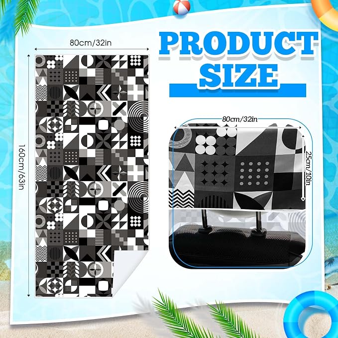 Hahafelt 2 Pack Car Seat Towel Cover with Storage Bag, Black White Abstract | 63 x 32 in Car Towel Seat Cover Non Slip Waterproof, Gym Workout Swimming Running, Machine Washable Sweat Absorbent Protector - Image 2