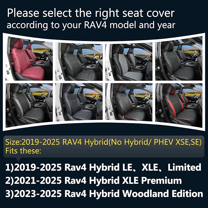Lolcar Rav4 Hybrid Car Seat Covers Custom Fit for 2019 2020 2021 2022 2023 2024 2025 Toyota Rav4 Hybrid Model Only LE,XLE,XLE Premium,Limited,Woodland Edition, 5 Seats Full seat,Faux Leather(Black) - Image 2