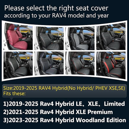 Lolcar Rav4 Hybrid Car Seat Covers Custom Fit for 2019 2020 2021 2022 2023 2024 2025 Toyota Rav4 Hybrid Model Only LE,XLE,XLE Premium,Limited,Woodland Edition, 5 Seats Full seat,Faux Leather(Black) - Image 2