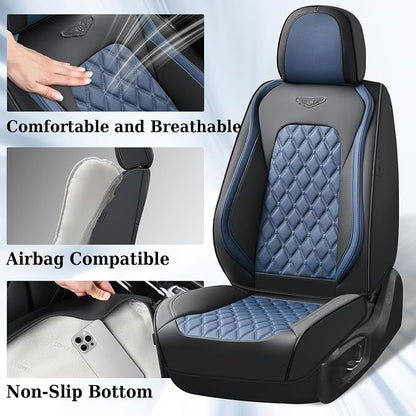 Coverado Universal Car Seat Covers Full Set, Sporty Non-Slip Waterproof Faux Leather Front & Rear Seat Protectors for Trucks SUVs, Mens Automotive Interior – BlackBlue - Image 3