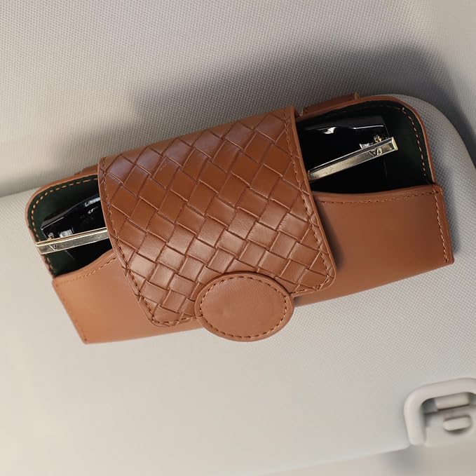 KINIVA Sunglasses Holder for Car Visor Leather Glasses Case with Clips for Car Visor Automotive Interior Visor Accessories Apply to All Car Models (10 Brown) by KINIVAFashionJewelry