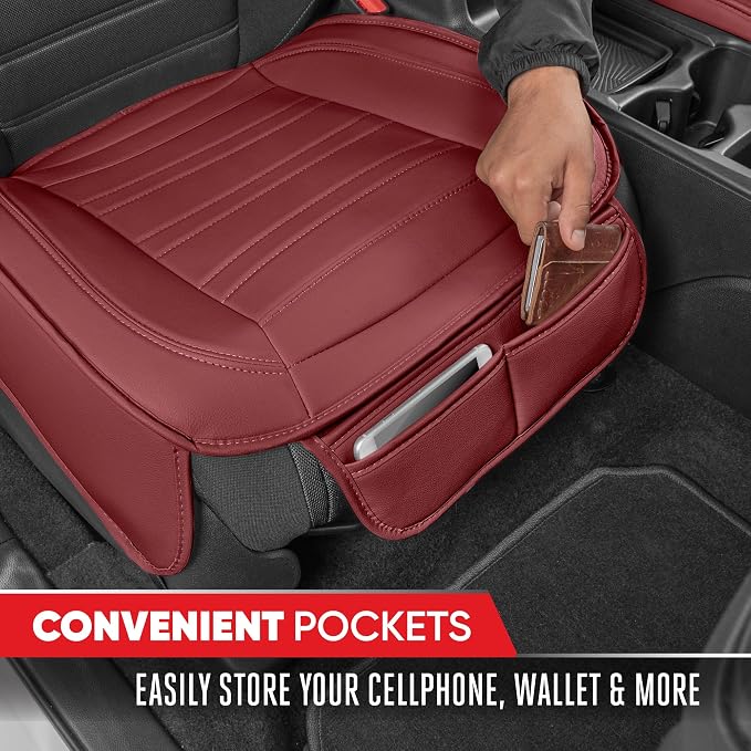 Motor Trend Faux Leather Front Seat Cover for Cars - Set of 2 Burgundy Front Car Seat Covers for SUV & Truck with Storage Pockets - Automotive Car Seats Cover Protector - Bottom Cushion Coverage Only - Image 4