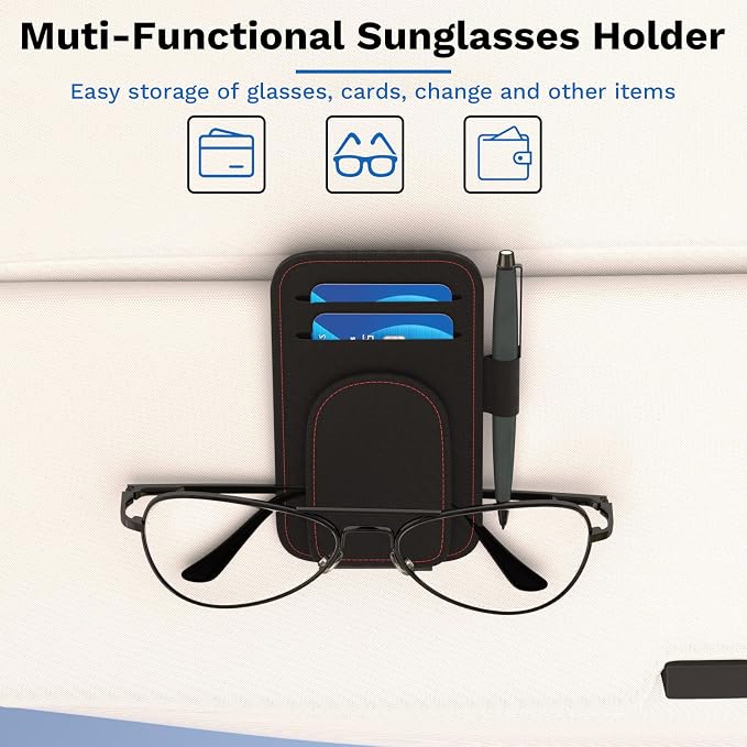 BFXM Sunglass Holder for Car and Truck Sun Visor Organizer Car Accessories | Sunglasses Holder Eyeglass Hanger Clip, Cars Sun Visor Ticket Card Holder Clip, Magnetic Leather Holder for Car Visor - Image 5