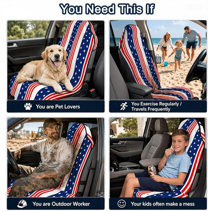 Car Seat Towel Cover for Front Seat, 1Pc Sweat Absorbent Car Seat Protector with Non-Slip Backing, Waterproof Towel Car Seat Cover for Runners, Gym, Swimming, Beach, Pets, American Flag Style - Image 8