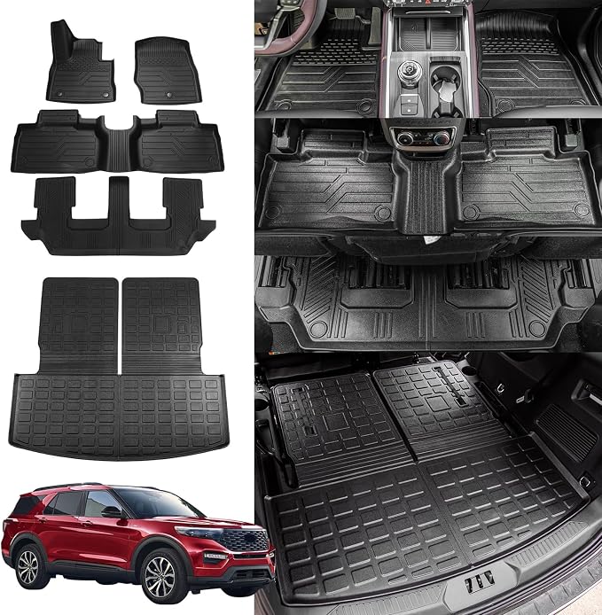 Rongtaod Floor Mats Set for 2020-2025 2026 Ford Explorer 7 Seats | Trunk Mat with Backrest Mat Cargo Mat Cargo Liner TPE All Weather Back Seat Cover Protector 2024 Explorer Accessories by Rongtaod