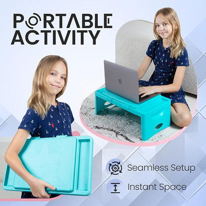 Loddie Doddie Foldable Lap Desk for Adults, Bed Tray, Teal Blue, 9.75"x12" | Portable Desk, Car Seat Tray for Road Trips, Storage Pocket, Lap Desk Kids, Folding Desk Bed Table - Image 3