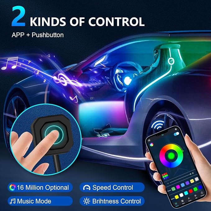 Dreamcolor Acrylic Car Lights, 6 in 1 LED Strip Lights with APP Control and 213 Color Modes, Decorative Lights, Neon Ambient Lighting Kits - Image 3