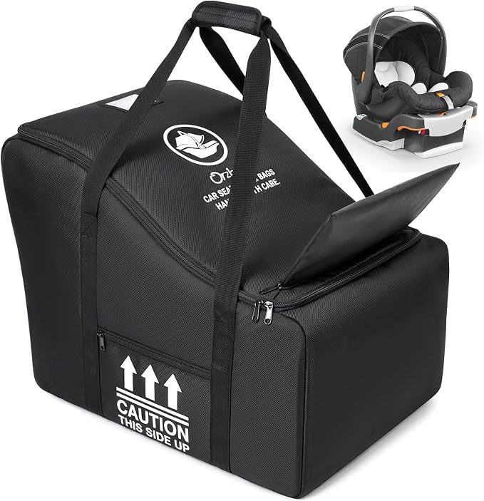 Orzbow Infant Padded Car Seat Bag Fit Carseat and Anti-Rebound Base, Black | Carseat Travel Bag for Airplane Compatible with Nuna Pipa/Graco/Chicco, Side Pocket for Gate Check Baby Essentials by Orzbow-MakeParentingEasier