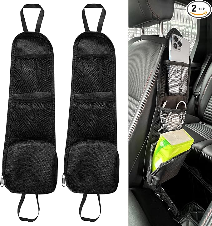 2PCS Car Seat Side Organizer, Car Storage, Auto Seat Storage Hanging Bag for Drink Glasses Phone Wallet, Auto Accessories Multifunctional Automotive Mesh Net Pocket for SUV RV Truck (2PCS) by Unknown